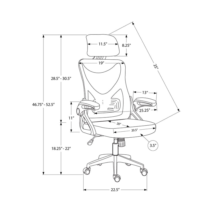 I 7334 - Chaise De Bureau, Hauteur Réglable, Ergonomique, Pivotant, Travail, Métal Noir, Maillé Noire, Contemporain, Moderne - Simple Boutique