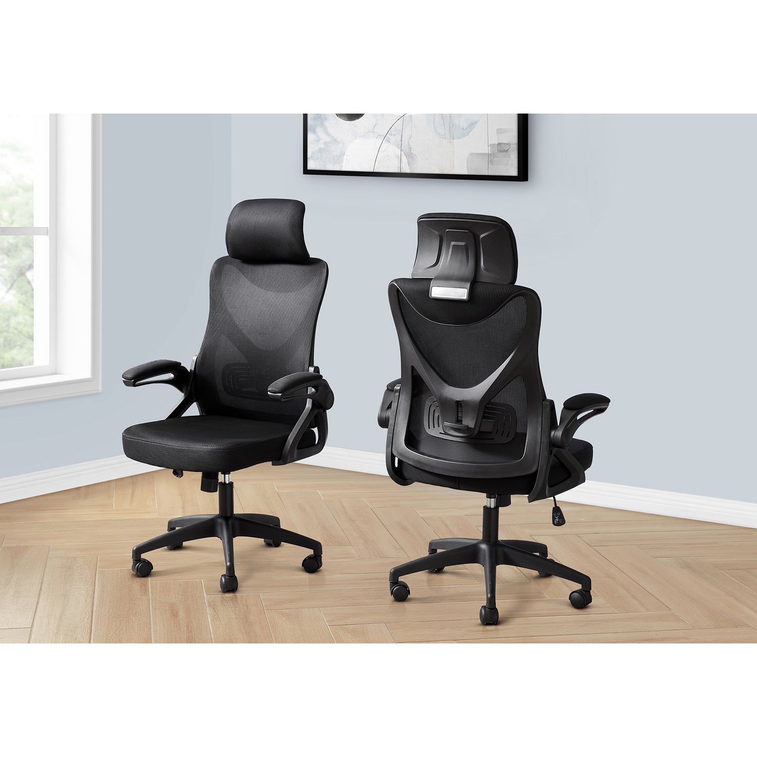 I 7334 - Chaise De Bureau, Hauteur Réglable, Ergonomique, Pivotant, Travail, Métal Noir, Maillé Noire, Contemporain, Moderne - Simple Boutique
