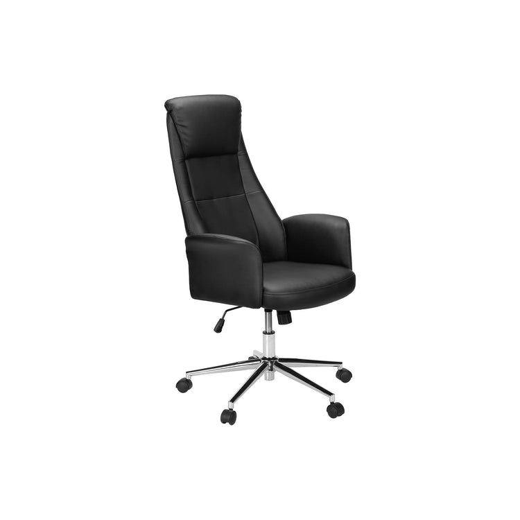 I 7344 - Chaise De Bureau, Hauteur Réglable, Ergonomique, Pivotant, Accoudoir, Travail, Aspect Cuir Noir, Métal Chromé, Contemporain, Moderne - Simple Boutique