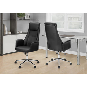I 7344 - Chaise De Bureau, Hauteur Réglable, Ergonomique, Pivotant, Accoudoir, Travail, Aspect Cuir Noir, Métal Chromé, Contemporain, Moderne - Simple Boutique