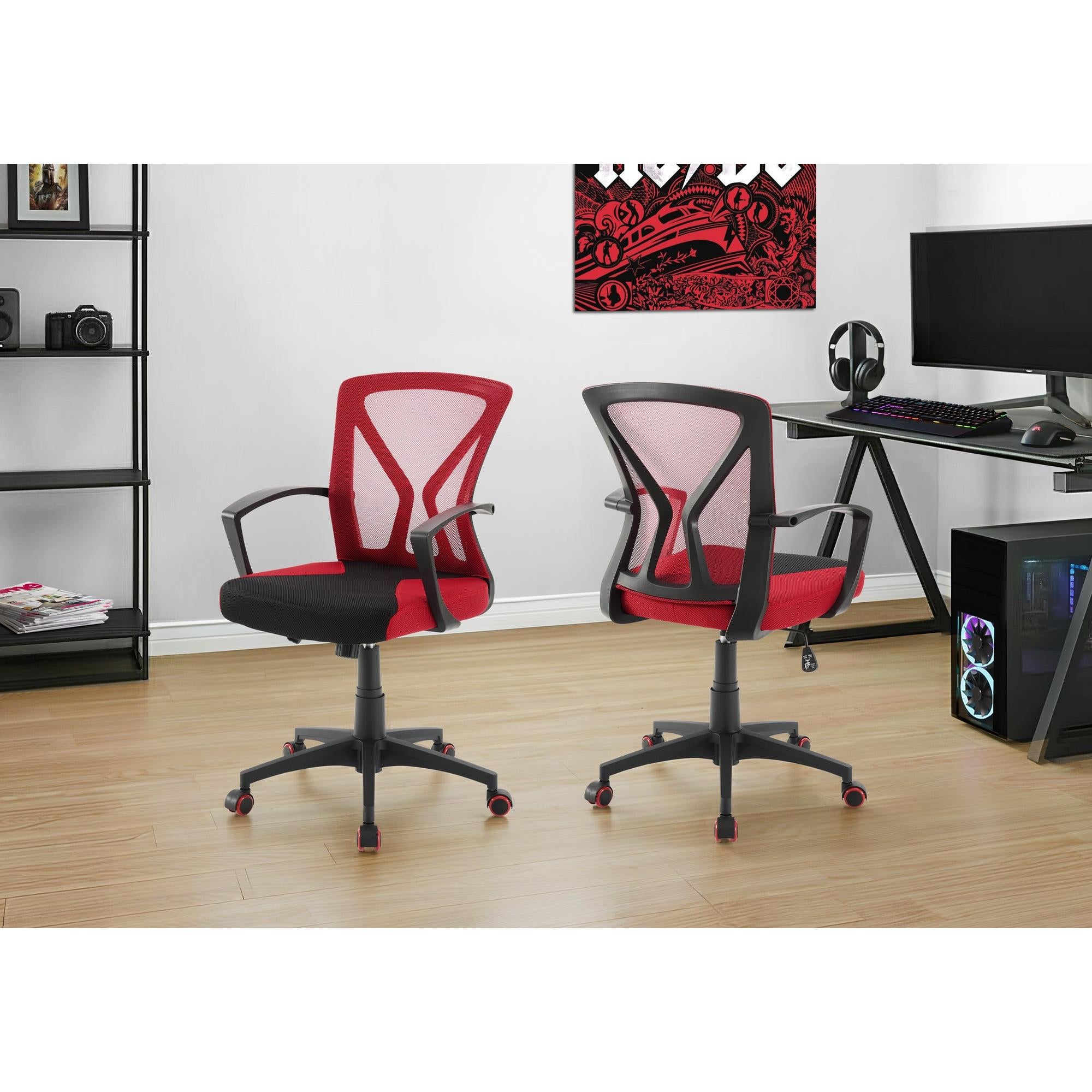 I 7357 - Chaise De Bureau, Hauteur Réglable, Pivotant, Ergonomique, Accoudoir, Bureau Informatique, Travail, Maille Rouge, Métal Noir, Contemporain, Moderne - Simple Boutique