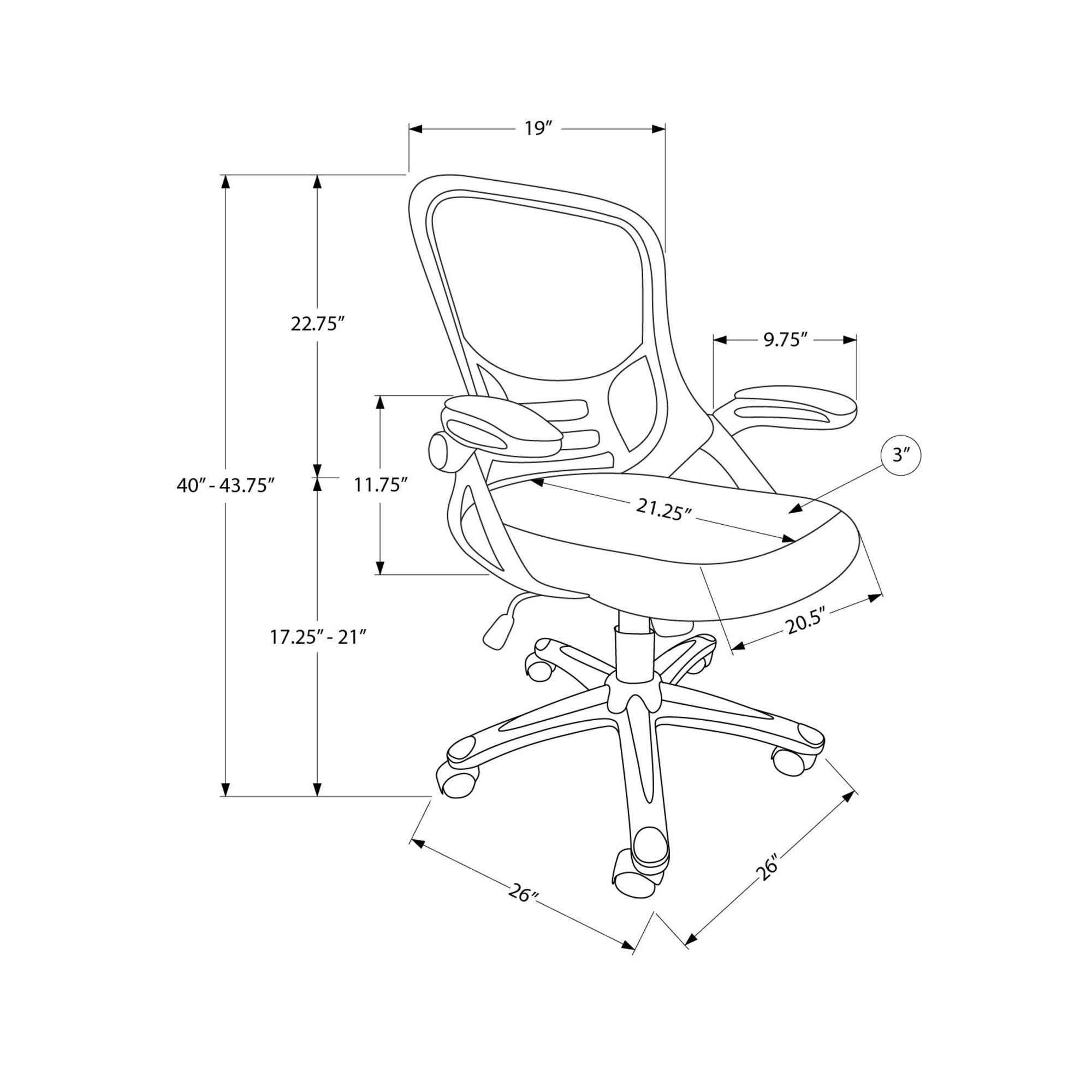 I 7367 - Chaise De Bureau, Pivotant, Accoudoir, Hauteur Réglable, Ergonomique, Travail, Maillé Noire, Métal Noir, Contemporain, Moderne - Simple Boutique