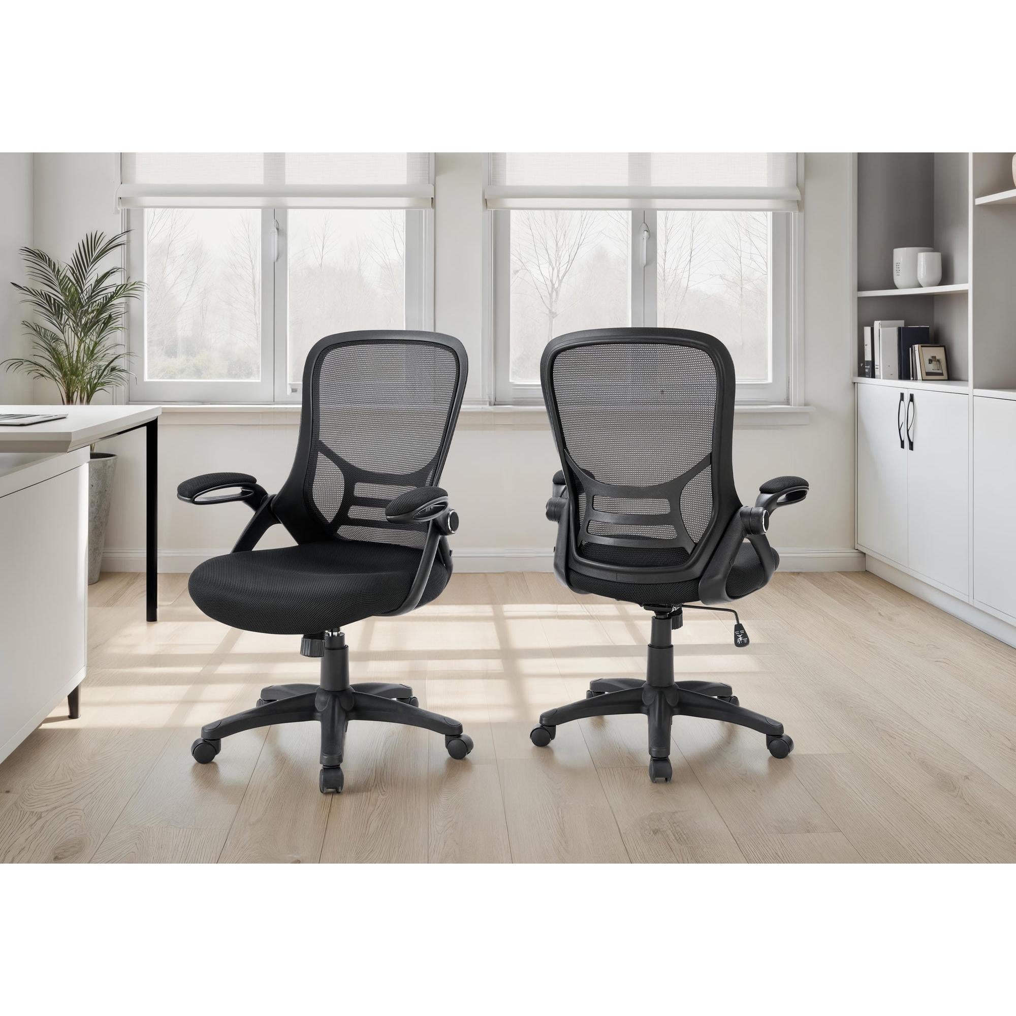 I 7367 - Chaise De Bureau, Pivotant, Accoudoir, Hauteur Réglable, Ergonomique, Travail, Maillé Noire, Métal Noir, Contemporain, Moderne - Simple Boutique