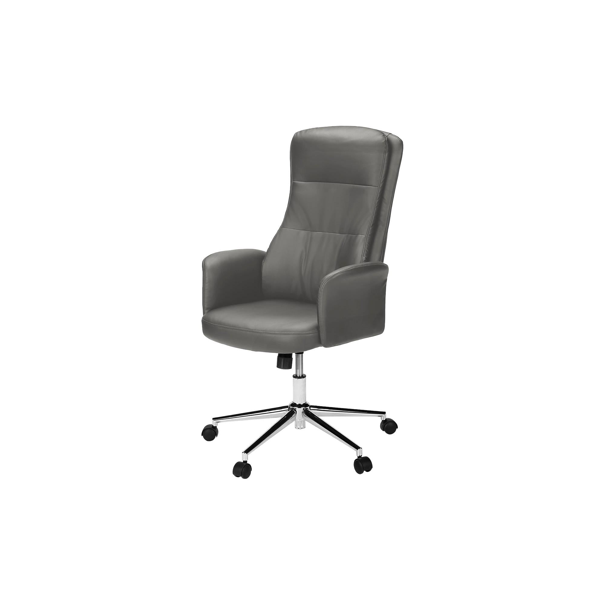 I 7375 - Chaise De Bureau, Pivotant, Hauteur Réglable, Accoudoir, Ergonomique, Travail, Aspect Cuir Gris, Métal Chromé, Contemporain, Moderne - Simple Boutique
