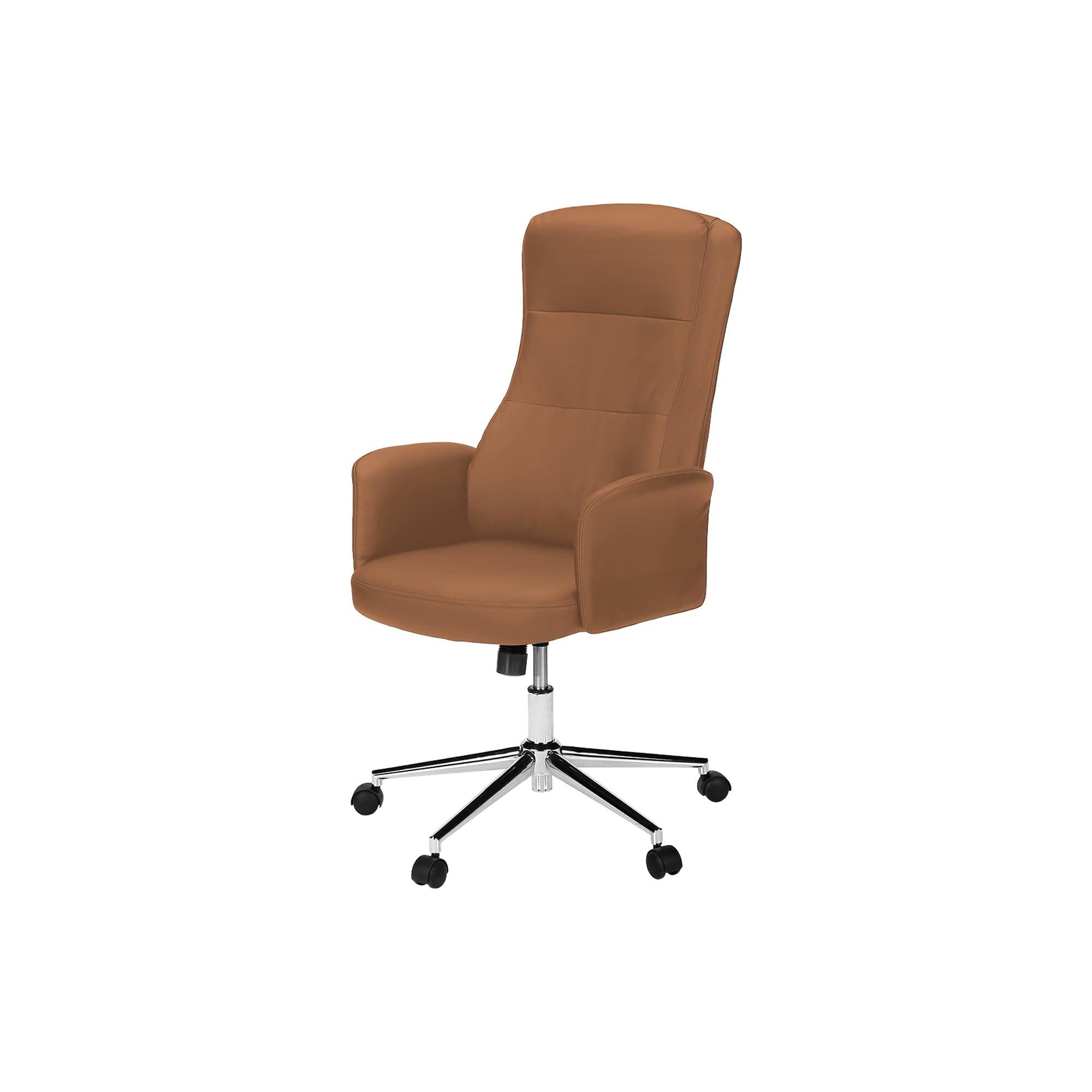 I 7378 - Chaise De Bureau, Pivotant, Hauteur Réglable, Accoudoir, Ergonomique, Travail, Aspect Cuir Brun, Métal Chromé, Contemporain, Moderne - Simple Boutique