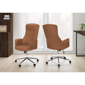 I 7378 - Chaise De Bureau, Pivotant, Hauteur Réglable, Accoudoir, Ergonomique, Travail, Aspect Cuir Brun, Métal Chromé, Contemporain, Moderne - Simple Boutique