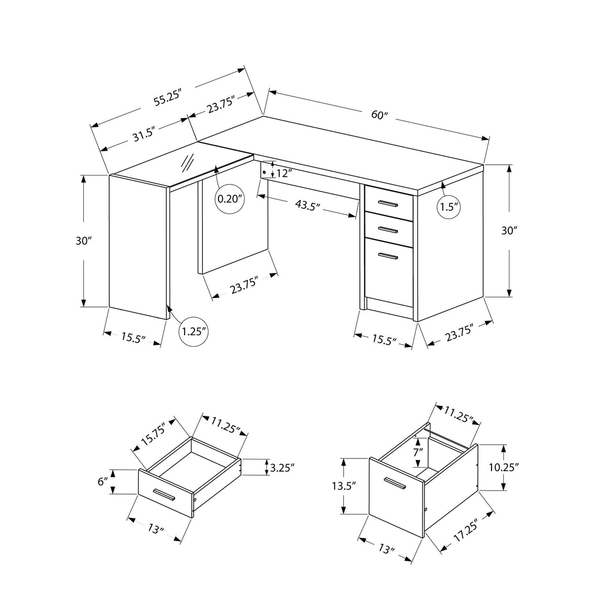 Monarch Specialties I 7431 Bureau, Bureau À Domicile, Coin, Configuration Gauche, Droite, Tiroirs De Rangement, Forme De L, Travail, Ordinateur Portable, Stratifié, Verre Trempé, Noir, Gris, Contemporain, Moderne - Simple Boutique