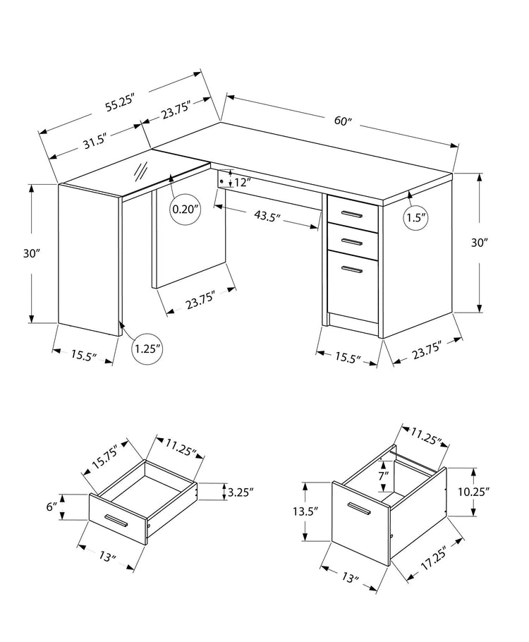 I 7431 Bureau, Bureau À Domicile, Coin, Configuration Gauche, Droite, Tiroirs De Rangement, Forme De L, Travail, Ordinateur Portable, Stratifié, Verre Trempé, Noir, Gris, Contemporain, Moderne - Simple Boutique