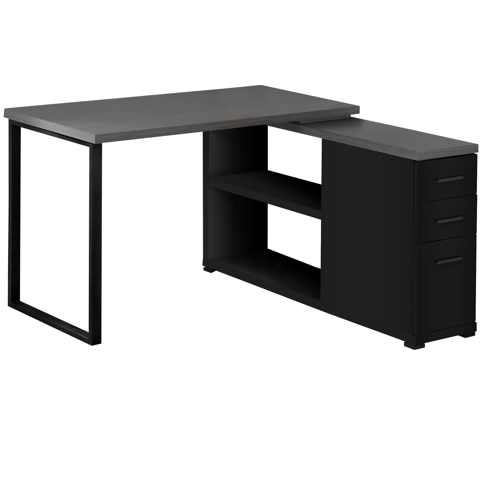 I 7433 Bureau, Bureau À Domicile, Coin, Configuration Gauche, Droite, Tiroirs De Rangement, Forme De L, Travail, Ordinateur Portable, Métal, Stratifié, Noir, Gris, Contemporain, Moderne - Simple Boutique
