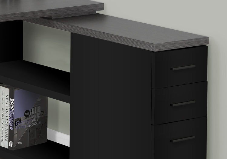 I 7433 Bureau, Bureau À Domicile, Coin, Configuration Gauche, Droite, Tiroirs De Rangement, Forme De L, Travail, Ordinateur Portable, Métal, Stratifié, Noir, Gris, Contemporain, Moderne - Simple Boutique