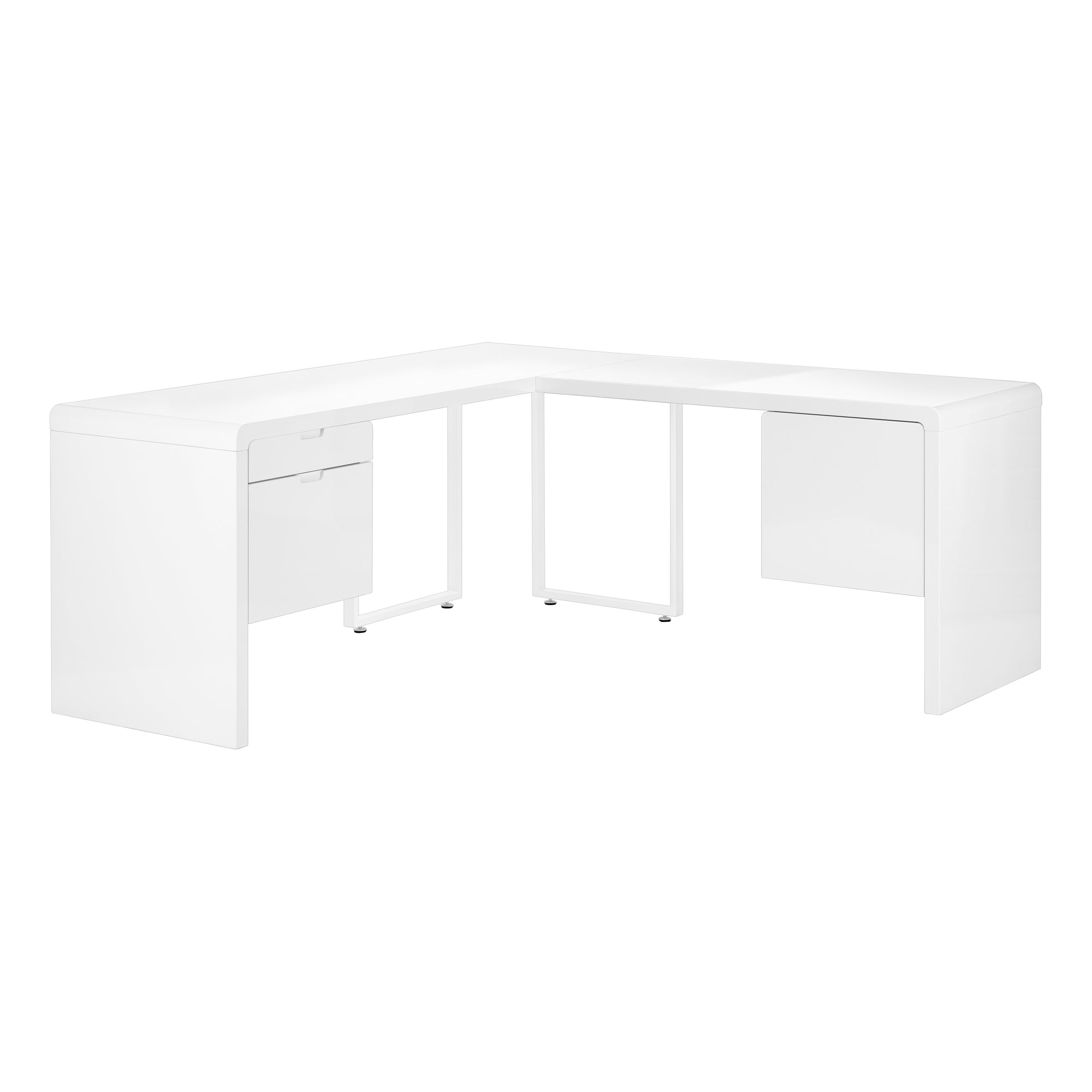 I 7582 Bureau, Bureau À Domicile, Coin, Configuration Gauche, Droite, Tiroirs De Rangement, 72"l, Forme De L, Travail, Ordinateur Portable, Stratifié, Métal, Blanc Lustré, Contemporain, Moderne - Simple Boutique