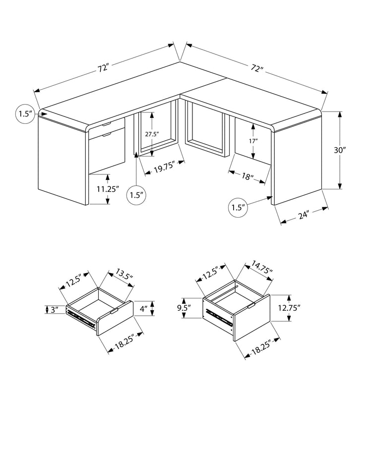 I 7582 Bureau, Bureau À Domicile, Coin, Configuration Gauche, Droite, Tiroirs De Rangement, 72"l, Forme De L, Travail, Ordinateur Portable, Stratifié, Métal, Blanc Lustré, Contemporain, Moderne - Simple Boutique