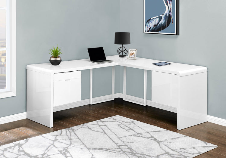 I 7582 Bureau, Bureau À Domicile, Coin, Configuration Gauche, Droite, Tiroirs De Rangement, 72"l, Forme De L, Travail, Ordinateur Portable, Stratifié, Métal, Blanc Lustré, Contemporain, Moderne - Simple Boutique