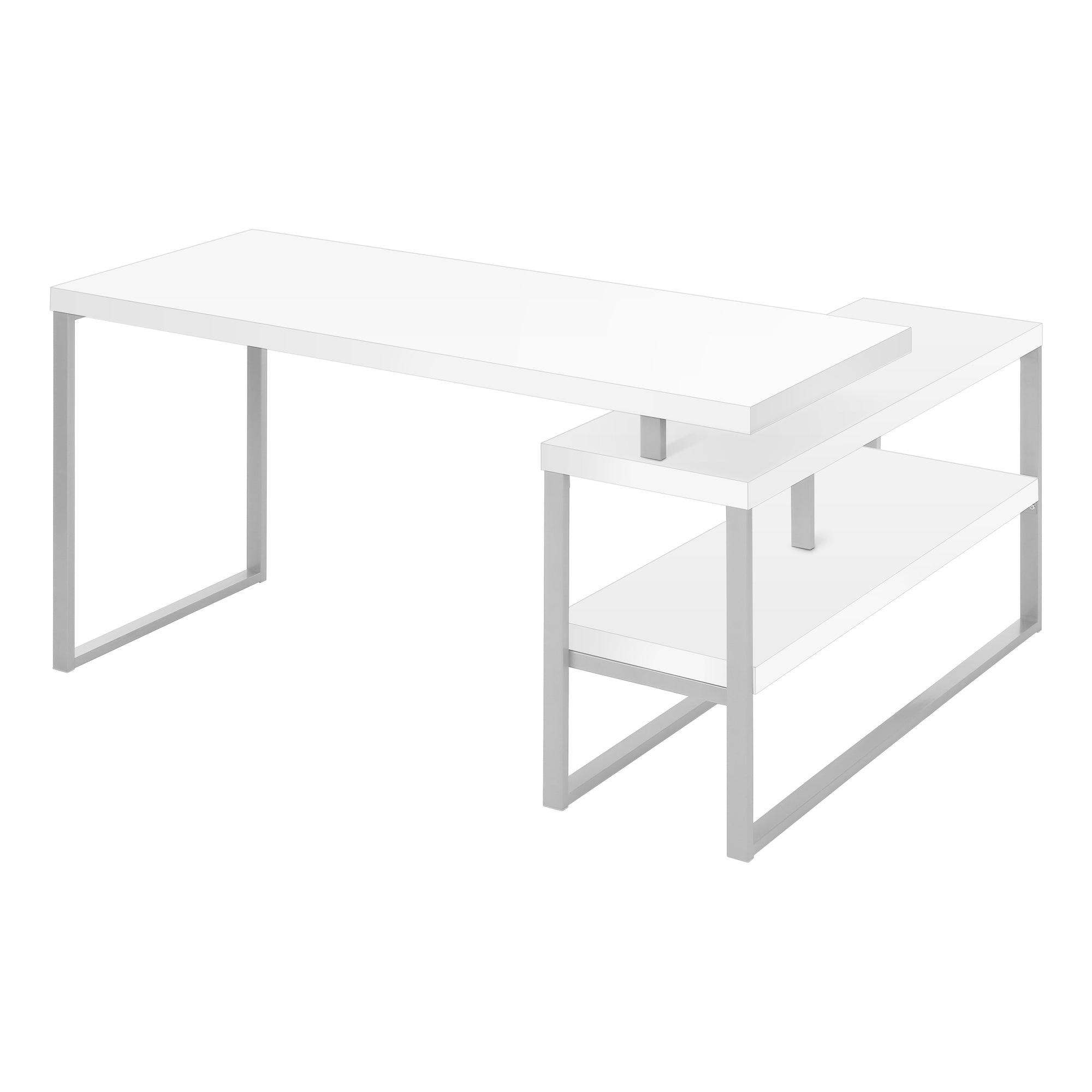 I 7585 Bureau, Bureau À Domicile, Coin, Configuration Gauche, Droite, Étagères De Rangement, 60"l, Forme De L, Travail, Ordinateur Portable, Métal, Stratifié, Blanc, Gris, Contemporain, Moderne - Simple Boutique