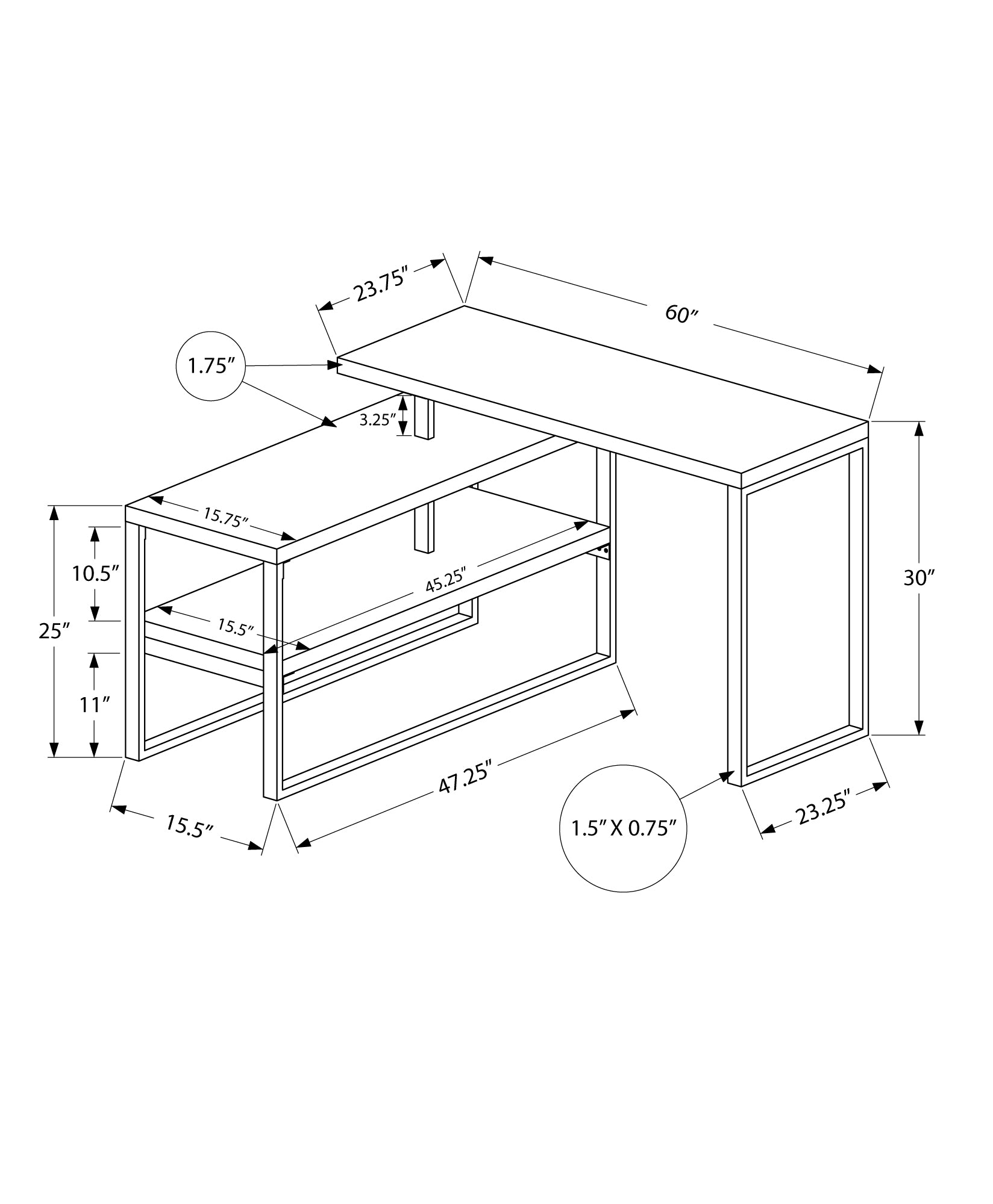 I 7585 Bureau, Bureau À Domicile, Coin, Configuration Gauche, Droite, Étagères De Rangement, 60"l, Forme De L, Travail, Ordinateur Portable, Métal, Stratifié, Blanc, Gris, Contemporain, Moderne - Simple Boutique