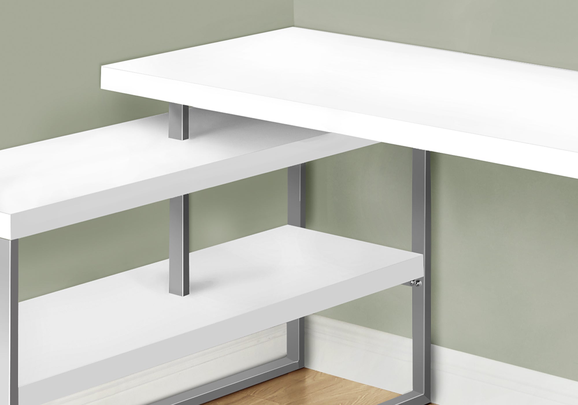 I 7585 Bureau, Bureau À Domicile, Coin, Configuration Gauche, Droite, Étagères De Rangement, 60"l, Forme De L, Travail, Ordinateur Portable, Métal, Stratifié, Blanc, Gris, Contemporain, Moderne - Simple Boutique