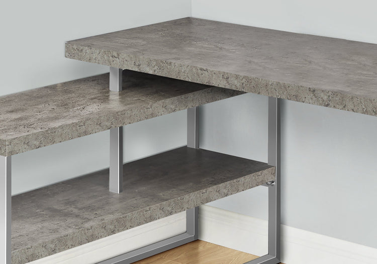 I 7586 Bureau, Bureau À Domicile, Coin, Configuration Gauche, Droite, Étagères De Rangement, 60"l, Forme De L, Travail, Ordinateur Portable, Métal, Stratifié, Gris, Argent, Contemporain, Moderne - Simple Boutique