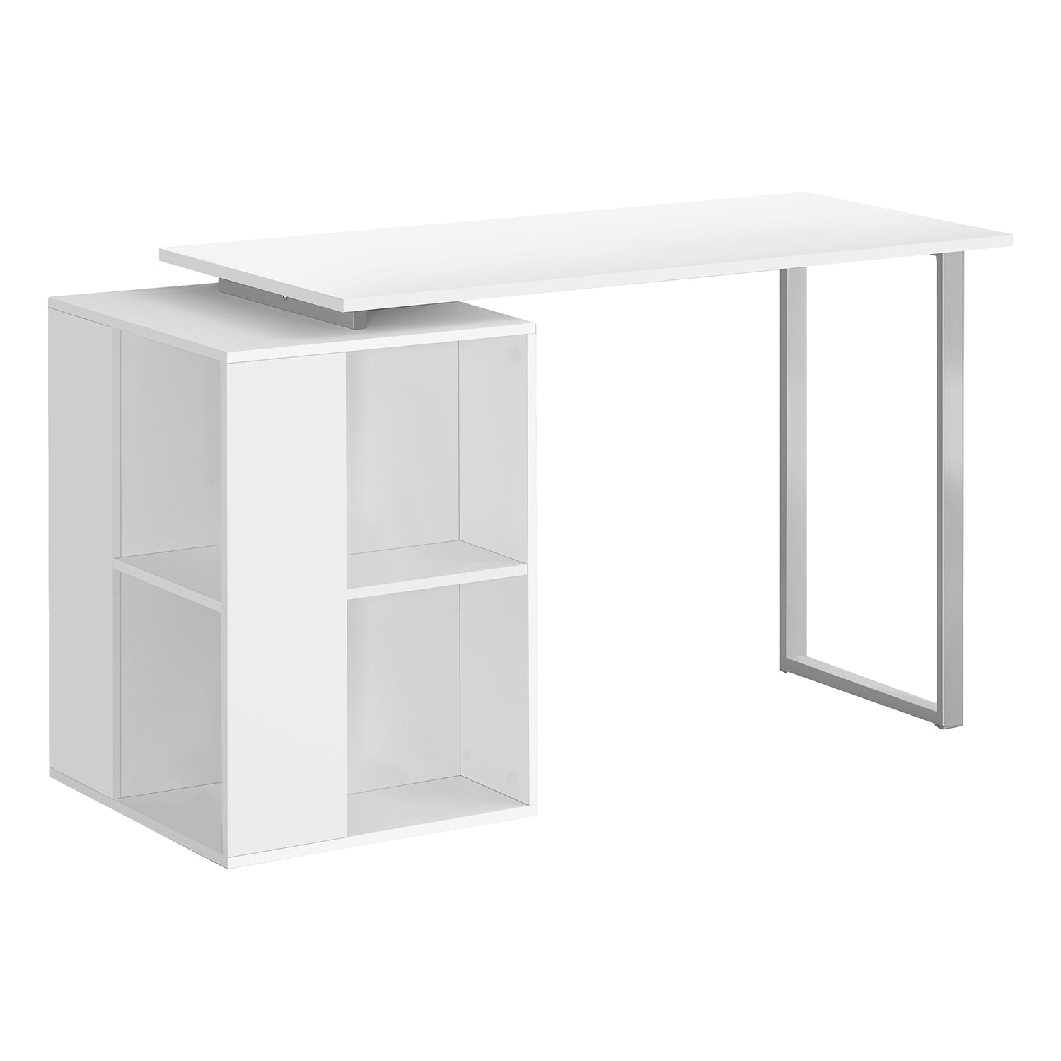 I 7600 - Bureau, Bureau À Domicile, Configuration Gauche, Droite, Étagères De Rangement, 55"L, Travail, Ordinateur Portable, Laminé Blanc, Métal Gris, Contemporain, Moderne - Simple Boutique