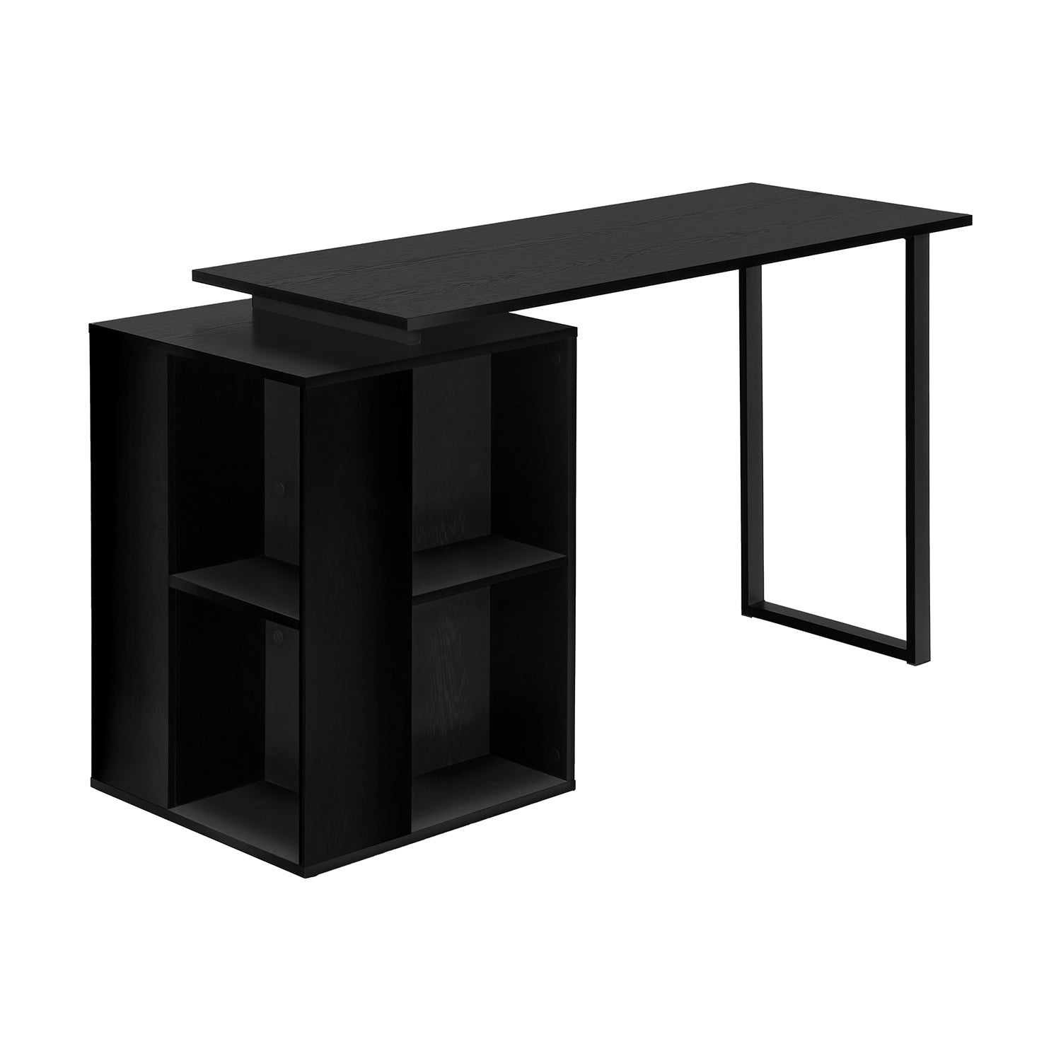 I 7601 - Bureau, Bureau À Domicile, Configuration Gauche, Droite, Étagères De Rangement, 55"L, Travail, Ordinateur Portable, Laminé Noir, Métal Noir, Contemporain, Moderne - Simple Boutique
