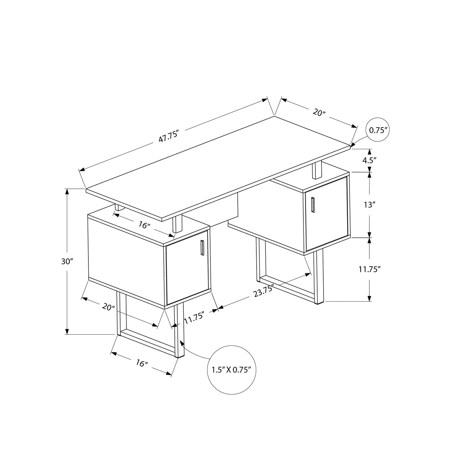 I 7606 - Bureau, Bureau À Domicile, Ordinateur Portable, Rangement, 48"L, Travail, Laminé Noir, Métal Noir, Contemporain, Moderne - Simple Boutique