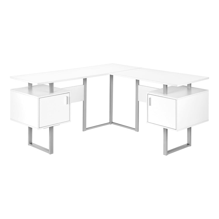I 7695 - Bureau, Bureau À Domicile, Coin, Rangement, 58"L, Forme De L, Travail, Ordinateur Portable, Laminé Blanc, Métal Gris, Contemporain, Moderne - Simple Boutique