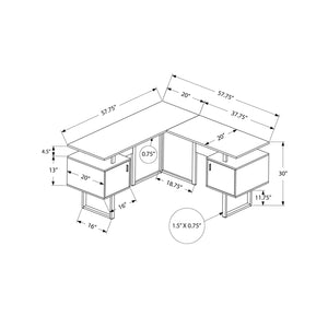 I 7695 - Bureau, Bureau À Domicile, Coin, Rangement, 58"L, Forme De L, Travail, Ordinateur Portable, Laminé Blanc, Métal Gris, Contemporain, Moderne - Simple Boutique