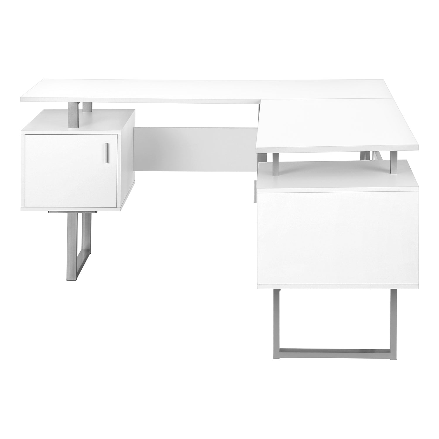 I 7695 - Bureau, Bureau À Domicile, Coin, Rangement, 58"L, Forme De L, Travail, Ordinateur Portable, Laminé Blanc, Métal Gris, Contemporain, Moderne - Simple Boutique
