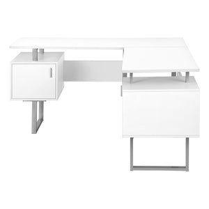 I 7695 - Bureau, Bureau À Domicile, Coin, Rangement, 58"L, Forme De L, Travail, Ordinateur Portable, Laminé Blanc, Métal Gris, Contemporain, Moderne - Simple Boutique