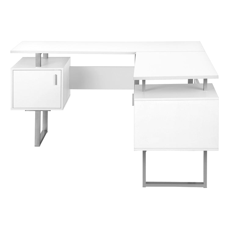 I 7695 - Bureau, Bureau À Domicile, Coin, Rangement, 58"L, Forme De L, Travail, Ordinateur Portable, Laminé Blanc, Métal Gris, Contemporain, Moderne - Simple Boutique