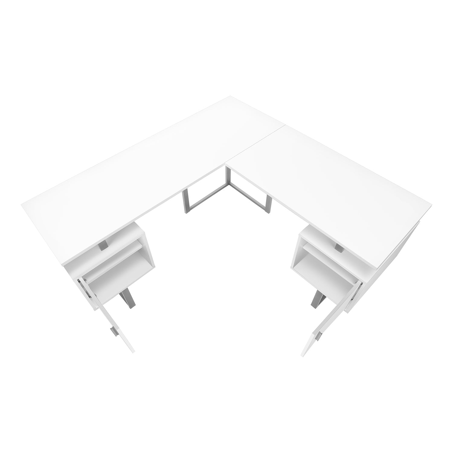 I 7695 - Bureau, Bureau À Domicile, Coin, Rangement, 58"L, Forme De L, Travail, Ordinateur Portable, Laminé Blanc, Métal Gris, Contemporain, Moderne - Simple Boutique