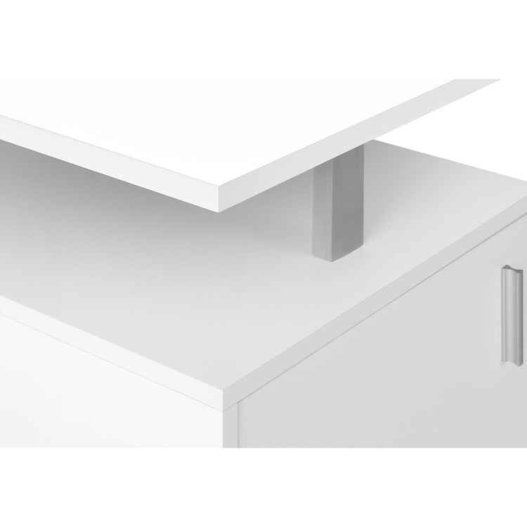 I 7695 - Bureau, Bureau À Domicile, Coin, Rangement, 58"L, Forme De L, Travail, Ordinateur Portable, Laminé Blanc, Métal Gris, Contemporain, Moderne - Simple Boutique