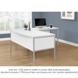 I 7725 - Bureau, 72"L, Bureau À Domicile, Travail, Ordinateur Portable, Qualité Commerciale, Tiroir De Rangement De Fichiers, Stratifié Blanc, Métal Argenté, Contemporain, Moderne - Simple Boutique