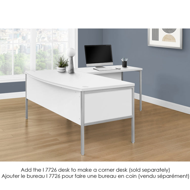 I 7725 - Bureau, 72"L, Bureau À Domicile, Travail, Ordinateur Portable, Qualité Commerciale, Tiroir De Rangement De Fichiers, Stratifié Blanc, Métal Argenté, Contemporain, Moderne - Simple Boutique