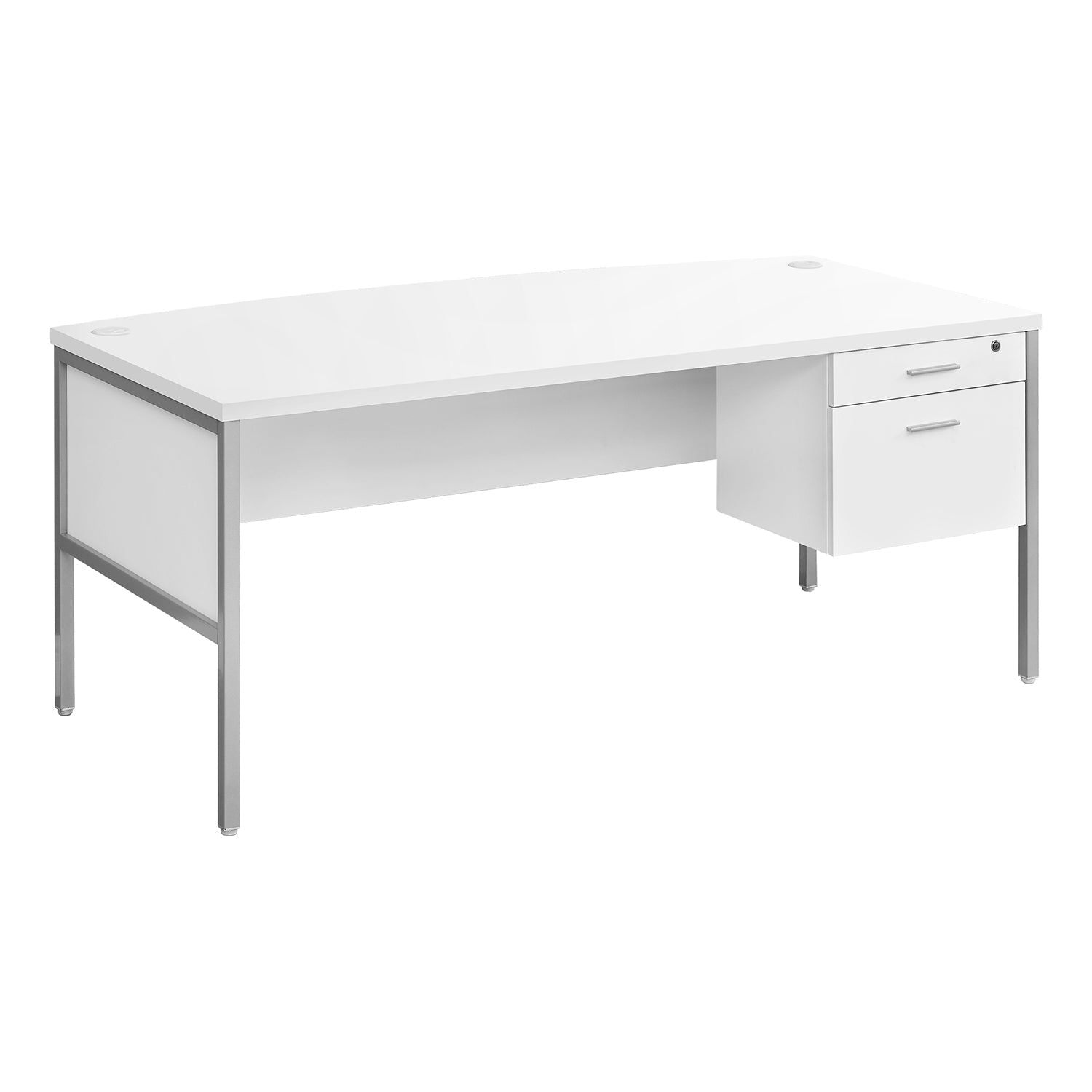 I 7725 - Bureau, 72"L, Bureau À Domicile, Travail, Ordinateur Portable, Qualité Commerciale, Tiroir De Rangement De Fichiers, Stratifié Blanc, Métal Argenté, Contemporain, Moderne - Simple Boutique