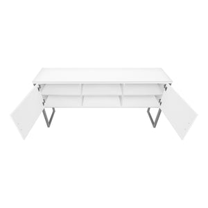 I 7728 - Huche De Bureau, 72"L, Travail, Portes De Stockage, Travail, Qualité Commerciale, Stratifié Blanc, Métal Argenté, Contemporain, Moderne - Simple Boutique