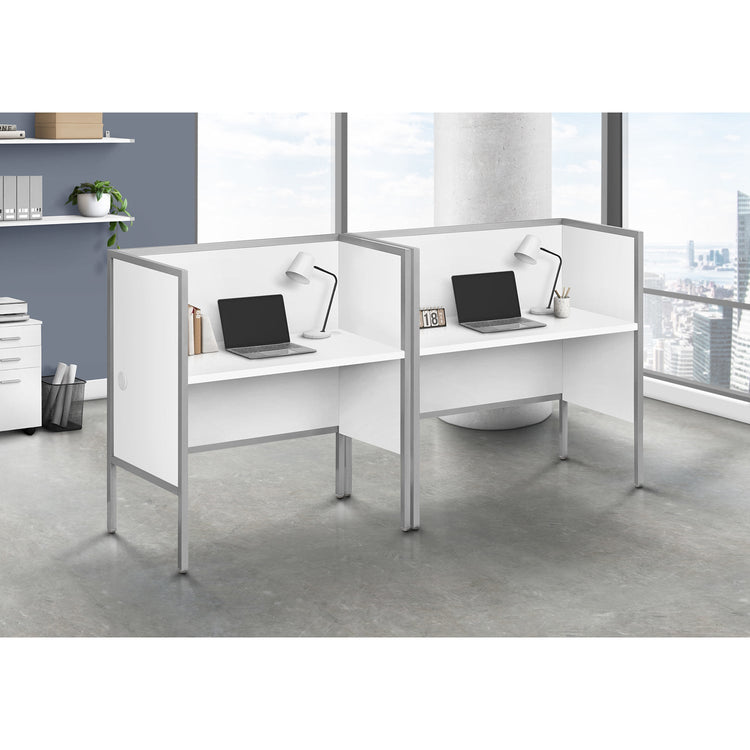 I 7729 - Bureau A Cloison, 48"L, Bureau, Travail, Qualité Commerciale, Stratifié Blanc, Métal Argenté, Contemporain, Moderne - Simple Boutique