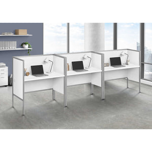 I 7729 - Bureau A Cloison, 48"L, Bureau, Travail, Qualité Commerciale, Stratifié Blanc, Métal Argenté, Contemporain, Moderne - Simple Boutique