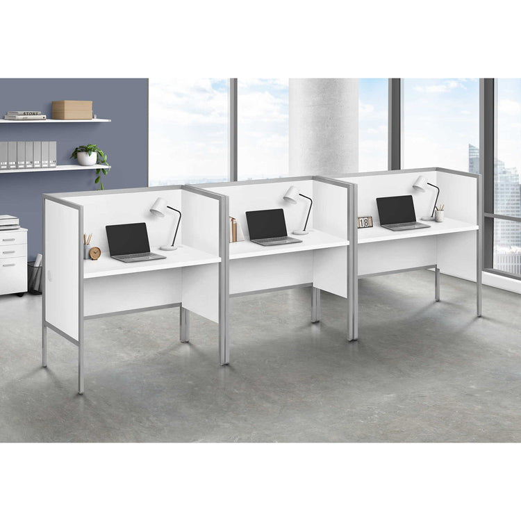 I 7729 - Bureau A Cloison, 48"L, Bureau, Travail, Qualité Commerciale, Stratifié Blanc, Métal Argenté, Contemporain, Moderne - Simple Boutique