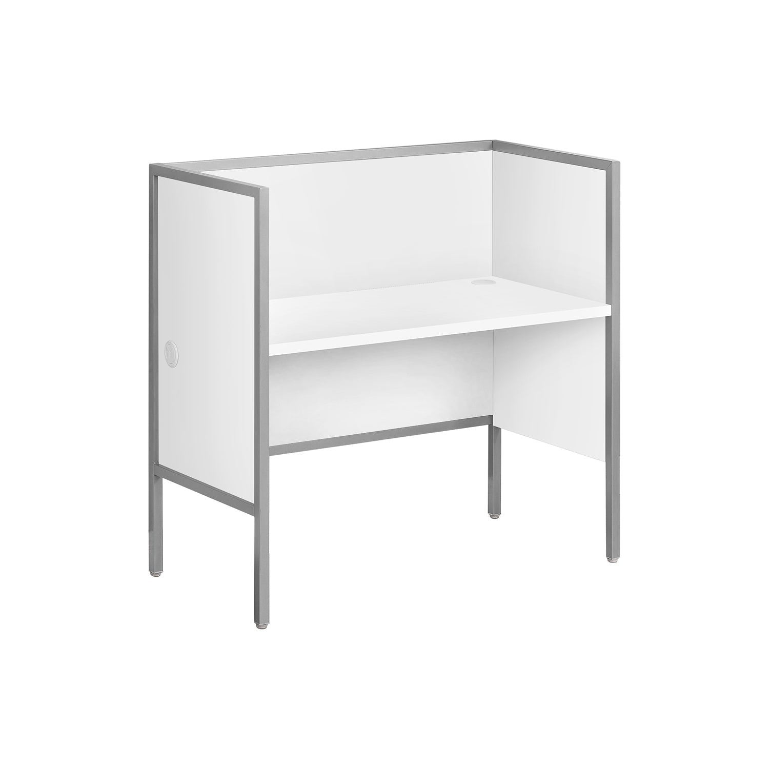 I 7729 - Bureau A Cloison, 48"L, Bureau, Travail, Qualité Commerciale, Stratifié Blanc, Métal Argenté, Contemporain, Moderne - Simple Boutique