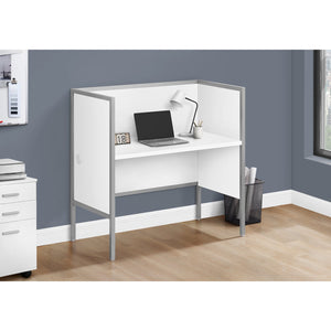 I 7729 - Bureau A Cloison, 48"L, Bureau, Travail, Qualité Commerciale, Stratifié Blanc, Métal Argenté, Contemporain, Moderne - Simple Boutique