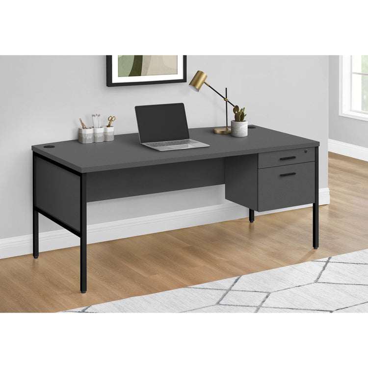 I 7730 - Bureau, 72"L, Bureau À Domicile, Travail, Ordinateur Portable, Qualité Commerciale, Tiroir De Rangement De Fichiers, Stratifié Gris, Métal Noir, Contemporain, Moderne - Simple Boutique