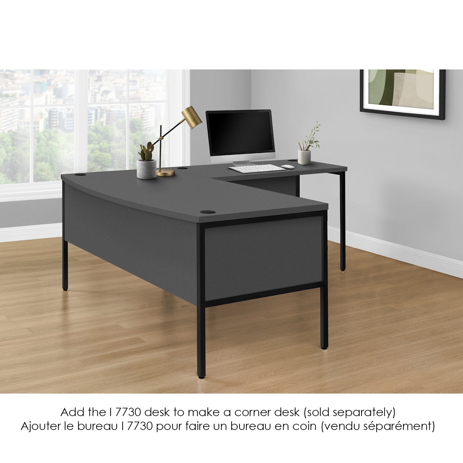 I 7731 - Bureau, 48"L, Travail, Bureau À Domicile, Qualité Commerciale, Stratifié Gris, Métal Noir, Contemporain, Moderne - Simple Boutique