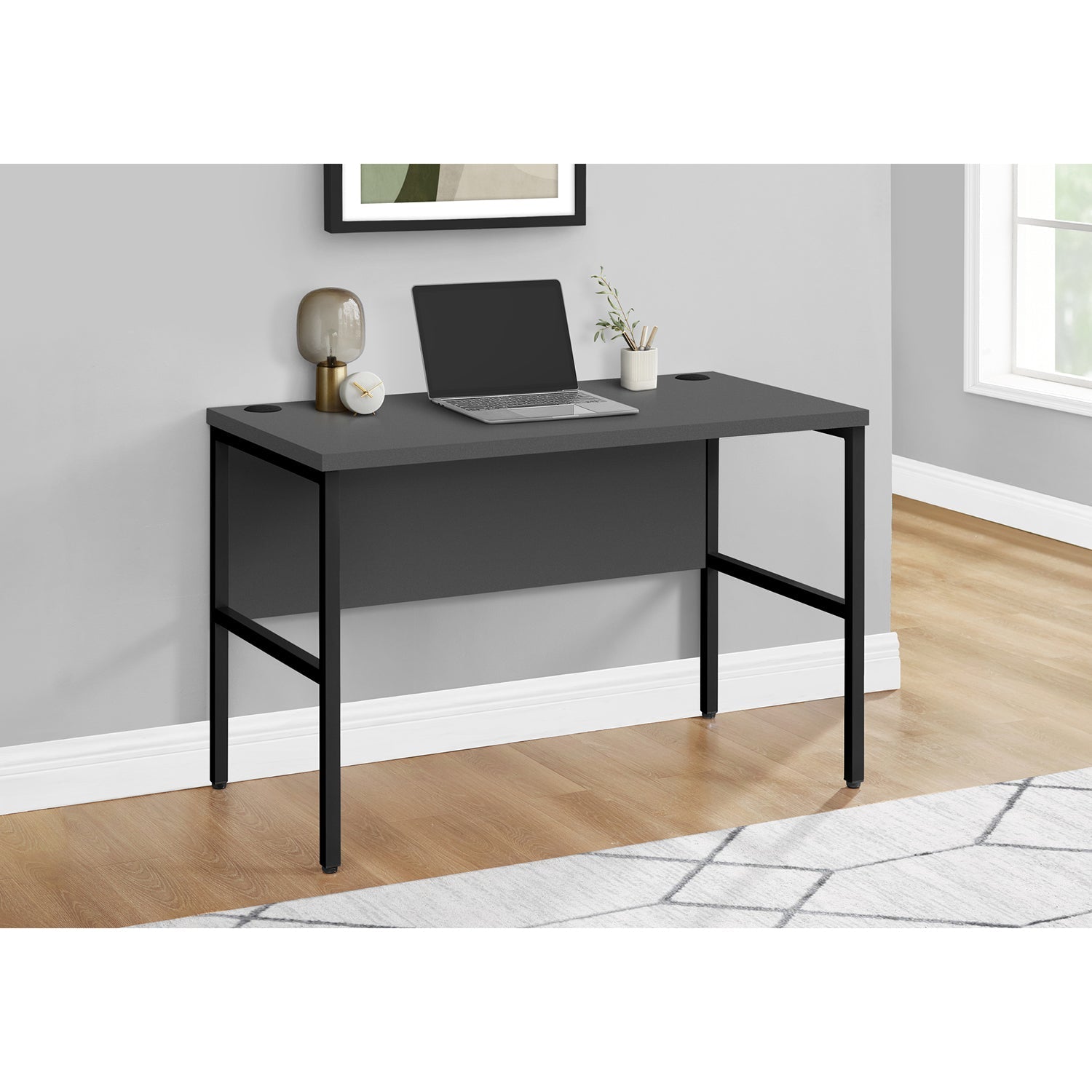 I 7731 - Bureau, 48"L, Travail, Bureau À Domicile, Qualité Commerciale, Stratifié Gris, Métal Noir, Contemporain, Moderne - Simple Boutique