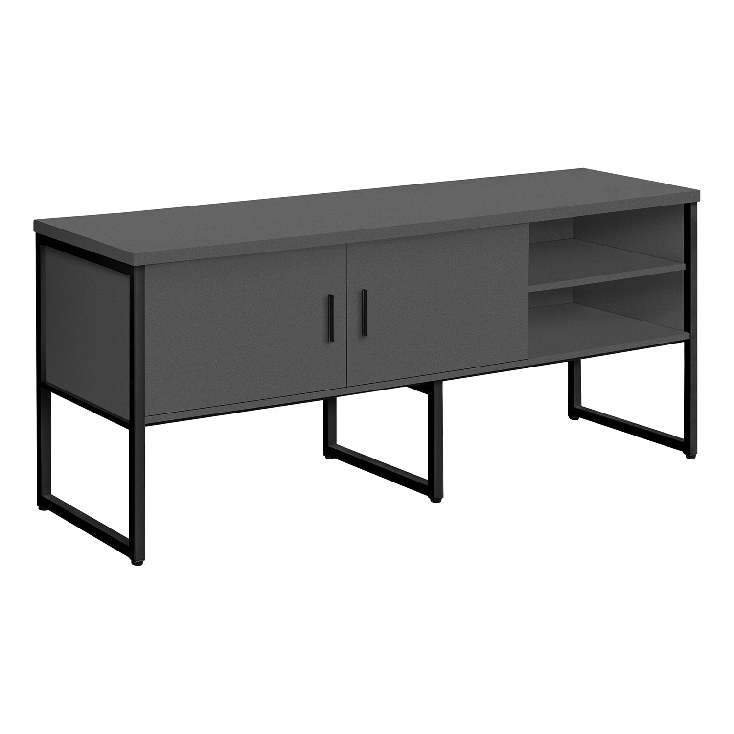 I 7732 - Credence De Bureau, 72"L, Travail, Travail, Portes De Stockage, Qualité Commerciale, Stratifié Gris, Métal Noir, Contemporain, Moderne - Simple Boutique