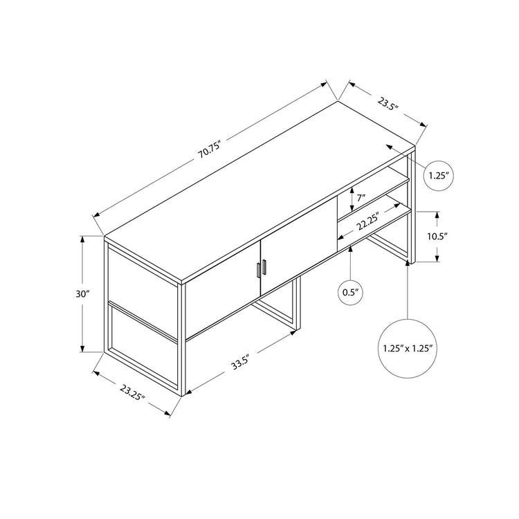 I 7732 - Credence De Bureau, 72"L, Travail, Travail, Portes De Stockage, Qualité Commerciale, Stratifié Gris, Métal Noir, Contemporain, Moderne - Simple Boutique