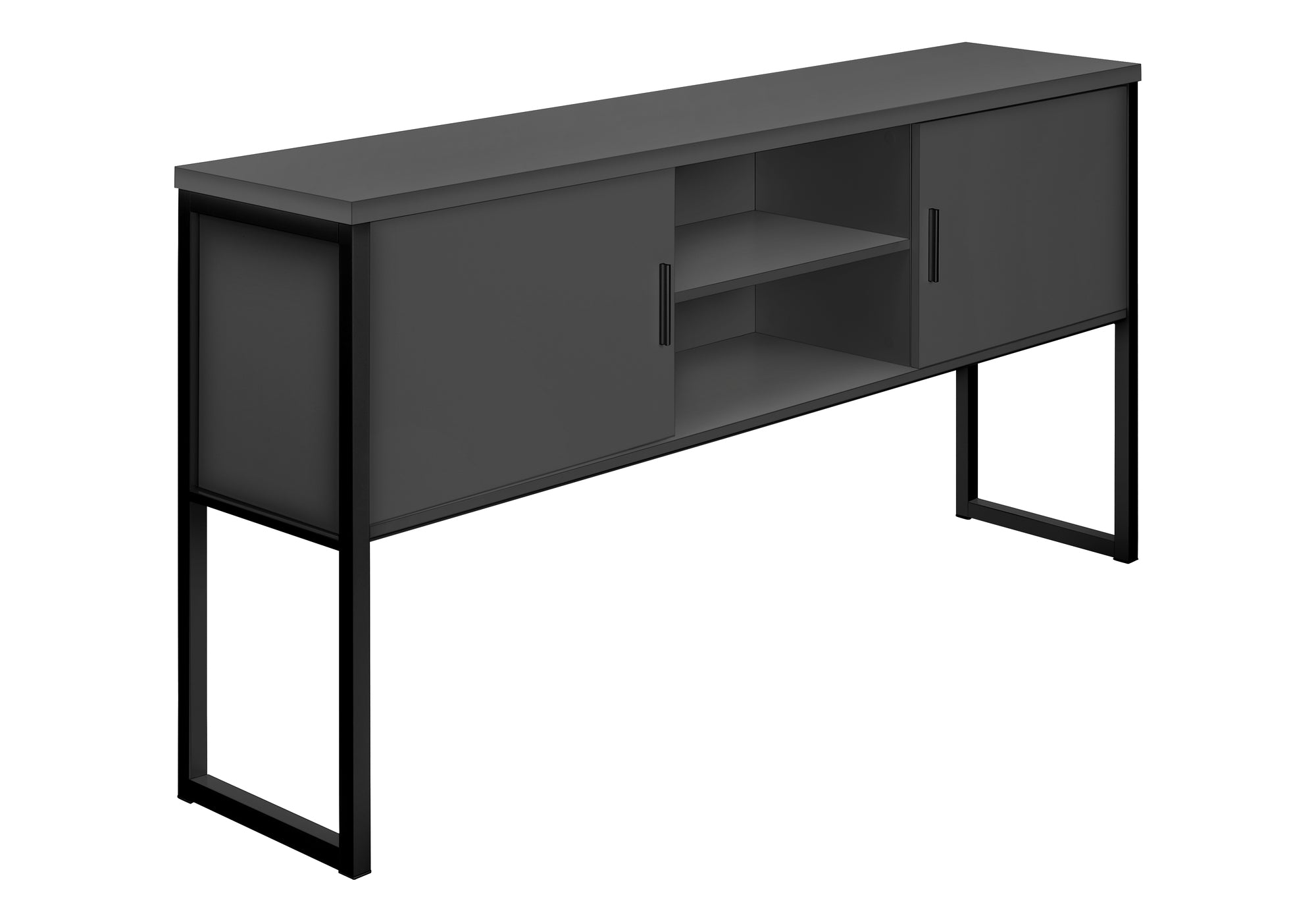I 7733 - Huche De Bureau, 72"L, Travail, Portes De Stockage, Travail, Qualité Commerciale, Stratifié Gris, Métal Noir, Contemporain, Moderne - Simple Boutique