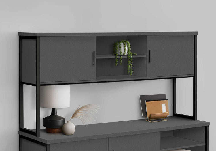 I 7733 - Huche De Bureau, 72"L, Travail, Portes De Stockage, Travail, Qualité Commerciale, Stratifié Gris, Métal Noir, Contemporain, Moderne - Simple Boutique