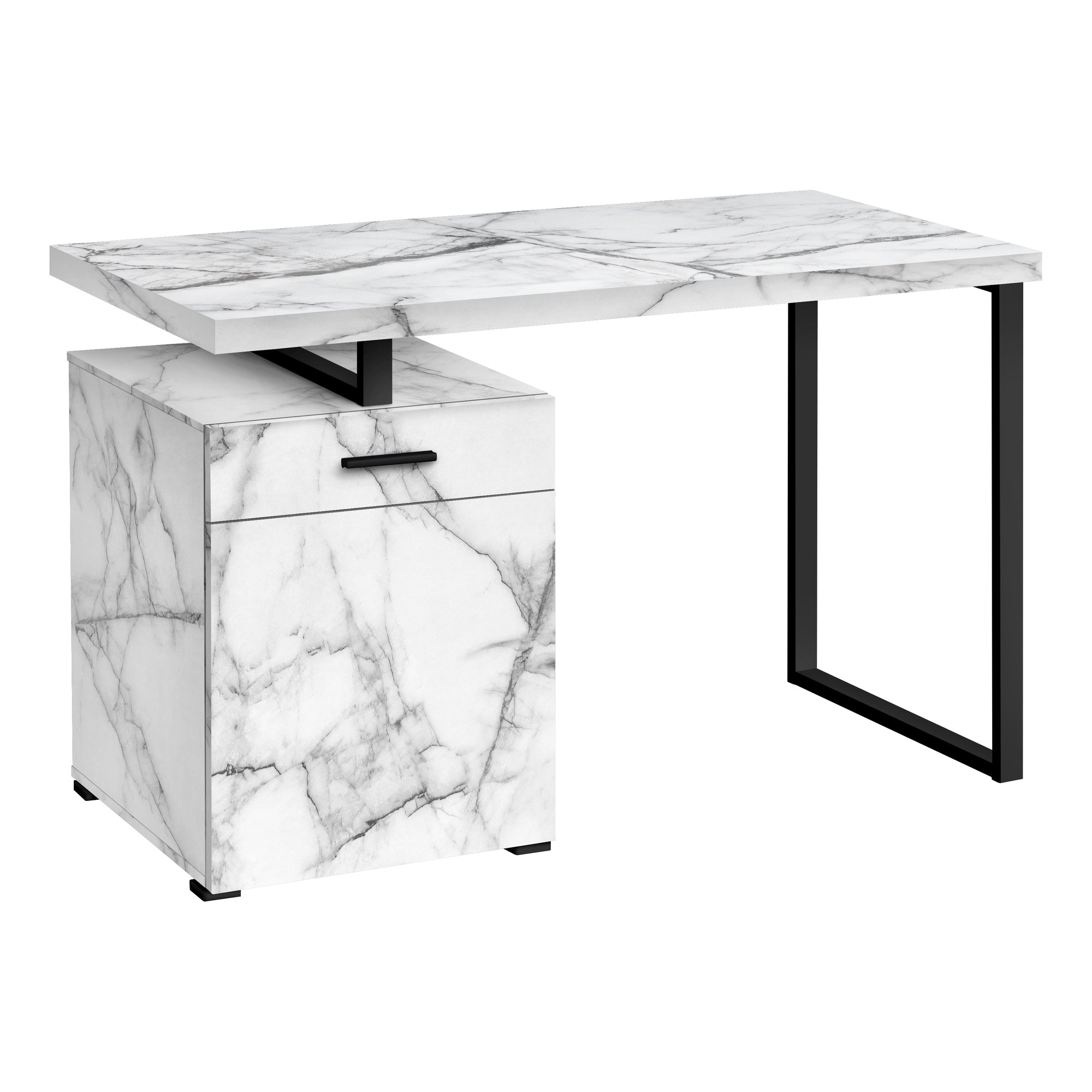 I 7762 Bureau, Bureau À Domicile, Ordinateur Portable, Configuration Gauche, Droite, Tiroirs De Rangement, 48"l, Travail, Métal, Stratifié, Aspect Marbre Blanc, Noir, Contemporain, Moderne - Simple Boutique