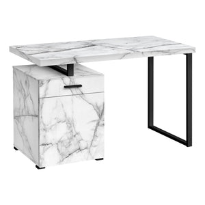 I 7762 Bureau, Bureau À Domicile, Ordinateur Portable, Configuration Gauche, Droite, Tiroirs De Rangement, 48"l, Travail, Métal, Stratifié, Aspect Marbre Blanc, Noir, Contemporain, Moderne - Simple Boutique