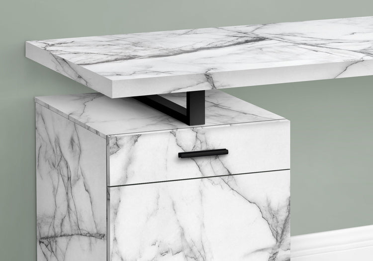 I 7762 Bureau, Bureau À Domicile, Ordinateur Portable, Configuration Gauche, Droite, Tiroirs De Rangement, 48"l, Travail, Métal, Stratifié, Aspect Marbre Blanc, Noir, Contemporain, Moderne - Simple Boutique